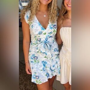 LoveShackFancy Blue and Green Floral Dress